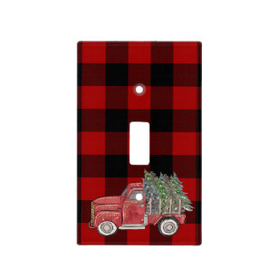 Black Red buffalo Plaid Truck Holiday Light Switch Cover