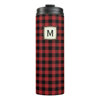 Black Red Buffalo Plaid with Monogram Thermal Tumbler