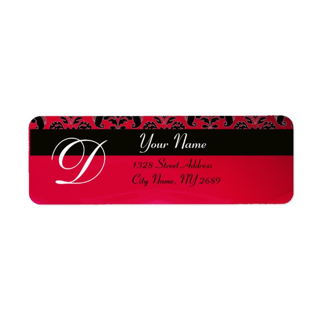BLACK RED BURGUNDY  DAMASK MONOGRAM LABEL (Front)