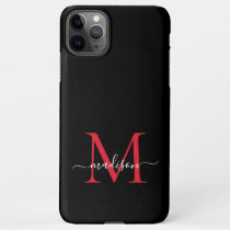 Black Red Burgundy Monogram Feminine Script Name iPhone 11Pro Max Case