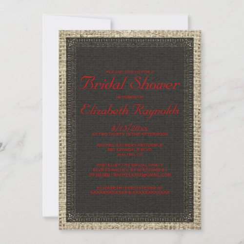 Black &amp; Red Burlap Bridal Shower Invitations