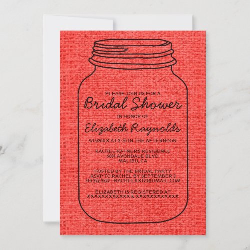 Black Red Burlap Mason Jar Bridal Shower Invites