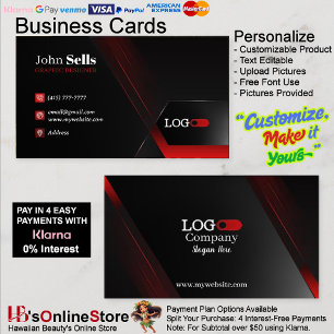 Black & Red Business Cards 38 Pack of 100