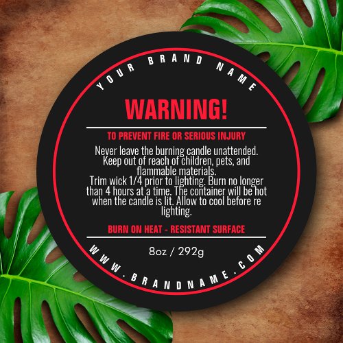 Black  Red Candle Product Warning Label Sticker