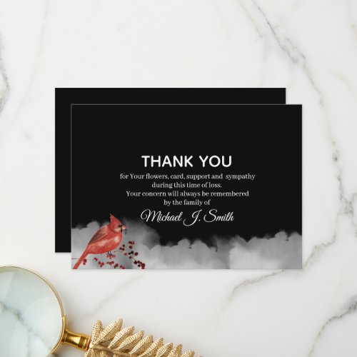 Black Red Cardinal Ðloud Funeral Sympathy  Thank You Card