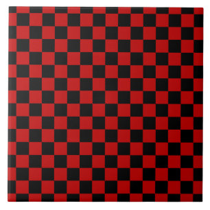 Black + Red Check Checkered Checkerboard Pattern Ceramic Tile