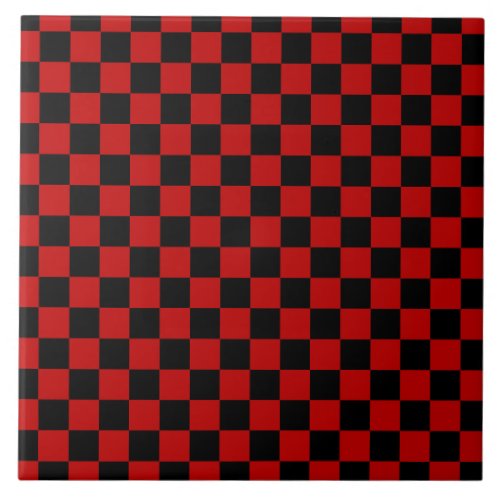 Black  Red Check Checkered Checkerboard Pattern Ceramic Tile