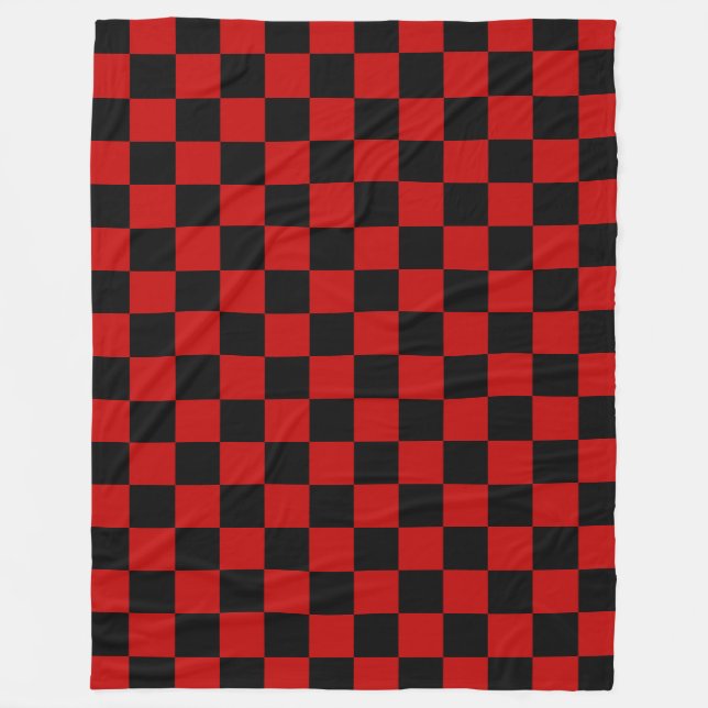 Black + Red Check Checkered Checkerboard Pattern Fleece Blanket (Front)