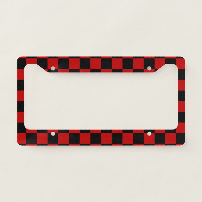 Black + Red Check Checkered Checkerboard Pattern License Plate Frame (Front)
