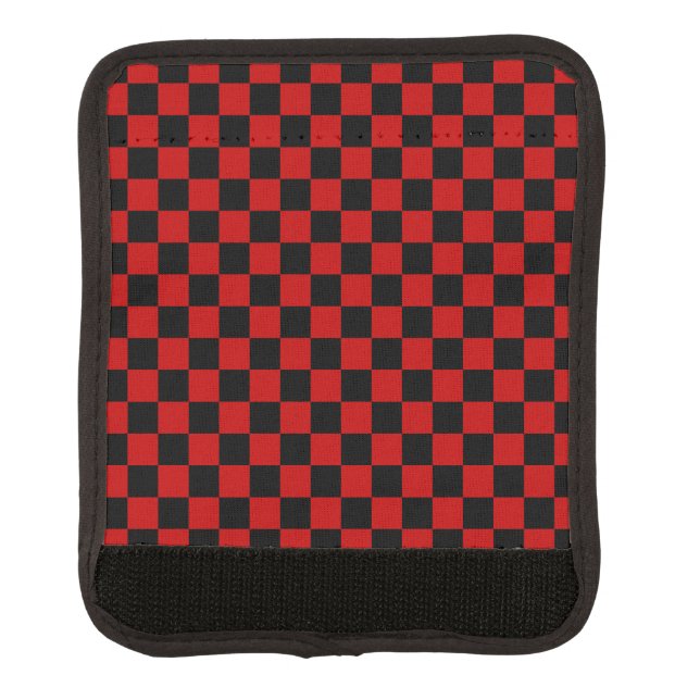 Black + Red Check Checkered Checkerboard Pattern Luggage Handle Wrap (Front)