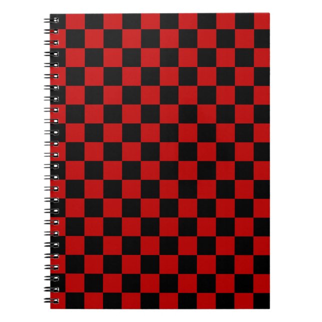 Black + Red Check Checkered Checkerboard Pattern Notebook (Front)