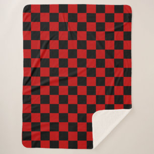 Black + Red Check Checkered Checkerboard Pattern Sherpa Blanket