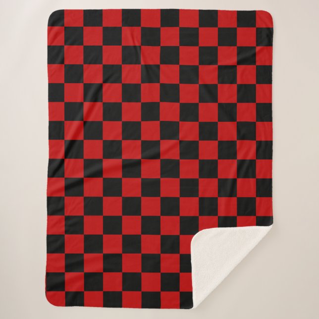 Black + Red Check Checkered Checkerboard Pattern Sherpa Blanket (Front)