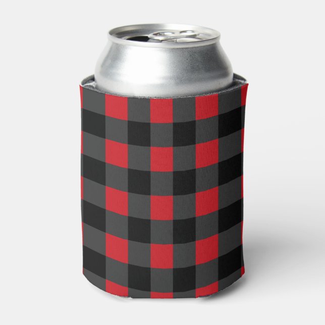 Black Red Check Pattern Can Cooler (Can Front)