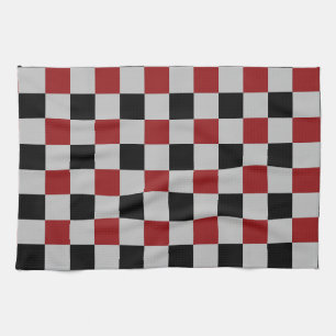 Black Red Check Sport Flag Design Kitchen Towel