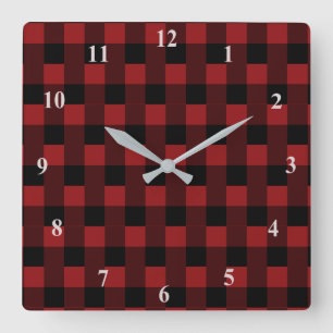 Black Red Checked Wall Clock