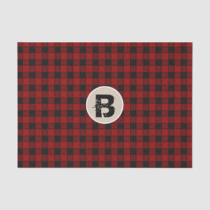 Black & Red Checker Grunge Monogram Initial Tissue Paper