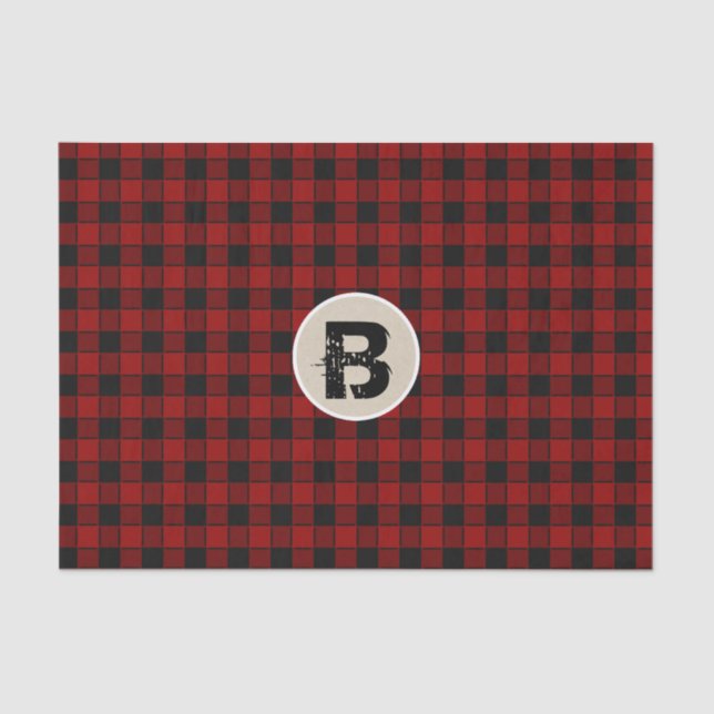 Black & Red Checker Grunge Monogram Initial Tissue Paper (Front)