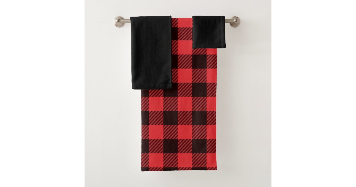 Pink and White Buffalo Plaid Bath Towel Set, Zazzle