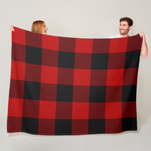 Black & Red Checkered Squares Buffalo Plaid Fleece Blanket