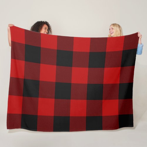 Black  Red Checkered Squares Buffalo Plaid Fleece Blanket