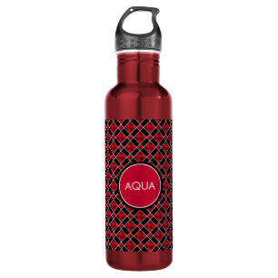 Black & Red Checkered Stainless Steel Water Bottle