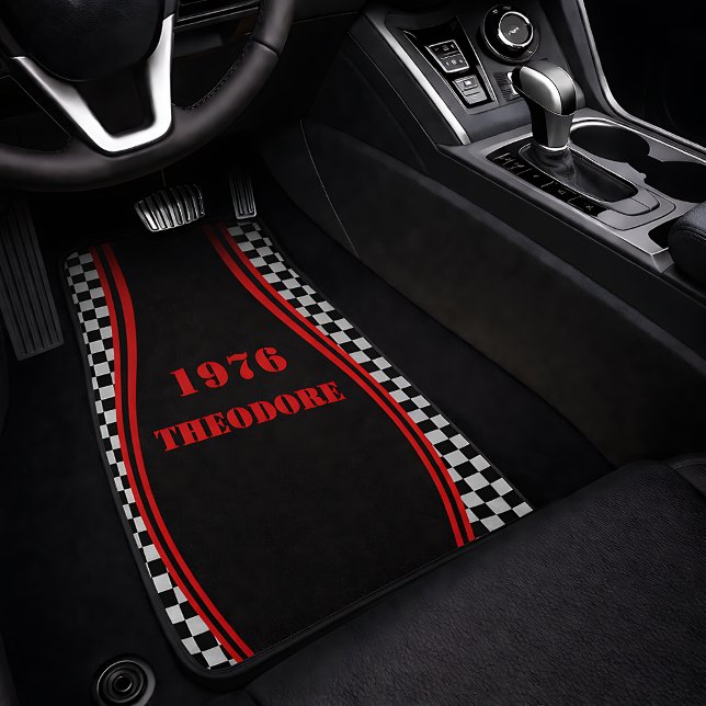 Black Red Checkered Year Name Car Floor Mat (Black Red Checkered Year Name Car Floor Mat)