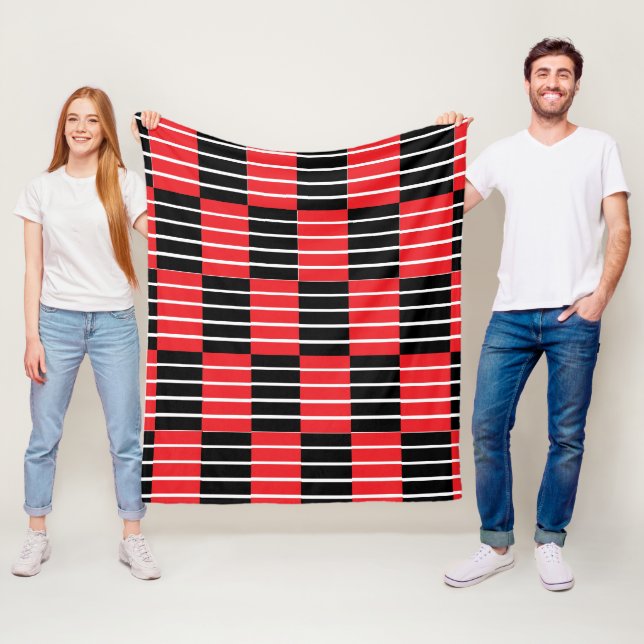 Black Red Checks and Stripes Fleece Blanket (In Situ)