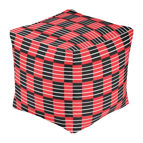 Black Red Checks and Stripes Pattern Pouf