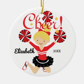Black & Red Cheer Blonde Cheerleader Ornament by celebrateitornaments at Zazzle