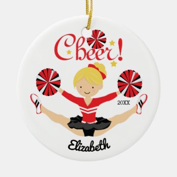 Black & Red Cheer Personalized Blonde Cheerleader Ceramic Ornament by celebrateitornaments at Zazzle