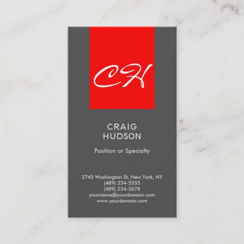 Black Red Chic Monogram Professional Business Card