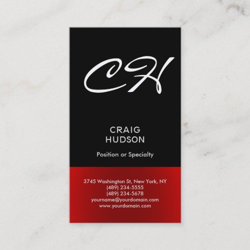 Black Red Chic Monogram Professional Business Card
