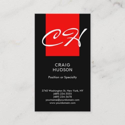 Black Red Chic Monogram Professional Business Card