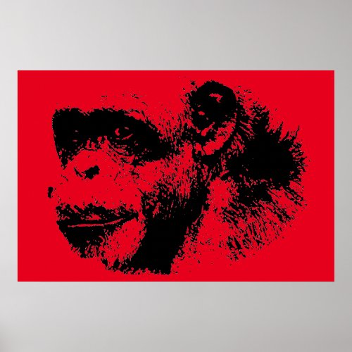 Black  Red Chimpanzee Pop Art Poster