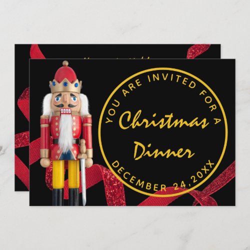 Black Red Christmas Eve Dinner Gold  Nutcracker Invitation