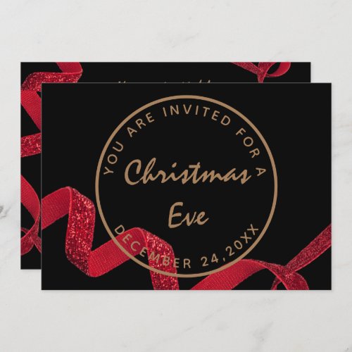 Black Red Christmas Eve Dinner Winter Invitation