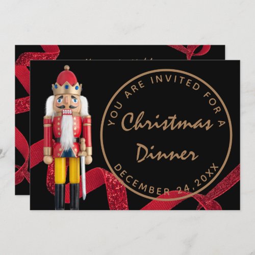 Black Red Christmas Eve Dinner Winter Nutcracker Invitation
