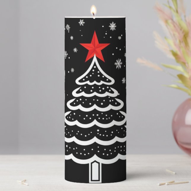 Black & Red Christmas Pillar Candle (In Situ)