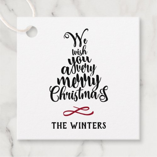 Black  Red Christmas Tree Lettering Holiday  Favor Tags