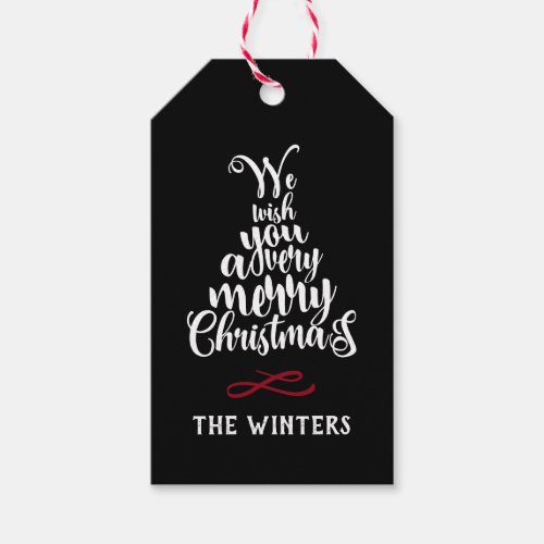 Black  Red Christmas Tree Lettering Holiday  Gift Gift Tags