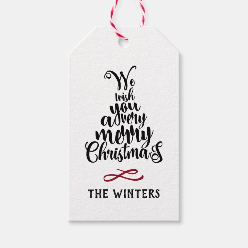 Black Red Christmas Tree Lettering Holiday  Gift Gift Tags