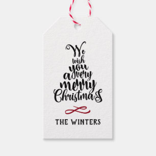 Black &Red Christmas Tree Lettering Holiday  Gift Tags