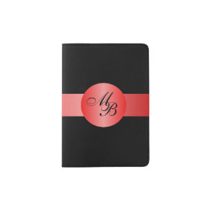 Black Red Circle Design Monogrammed Passport Holder