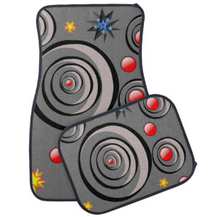 Black Red Circles Gray Car Floor Mat