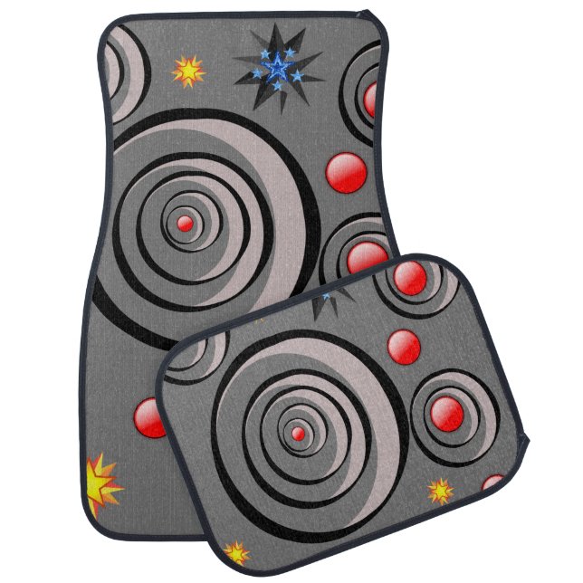 Black Red Circles Gray Car Floor Mat (Set)