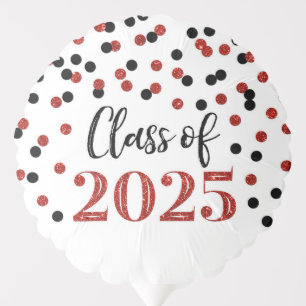 Black Red Confetti Class of 2025 Graduation Balloon