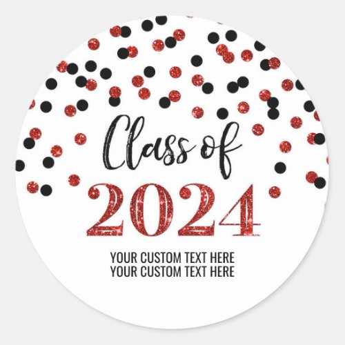 Black Red Confetti Graduation 2024 Classic Round Sticker