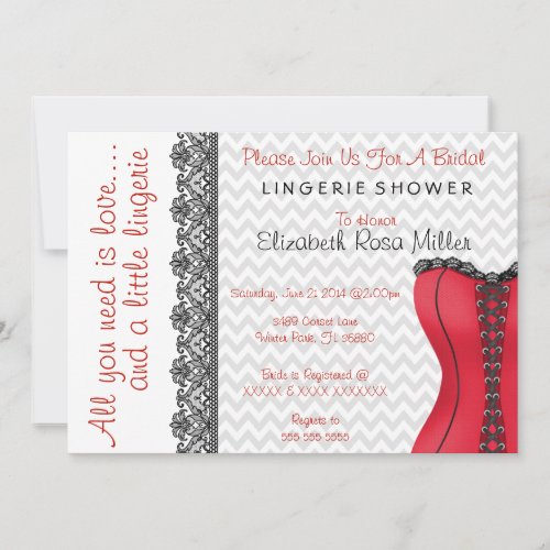 Black  Red Corset Lingerie Bridal Shower Invite