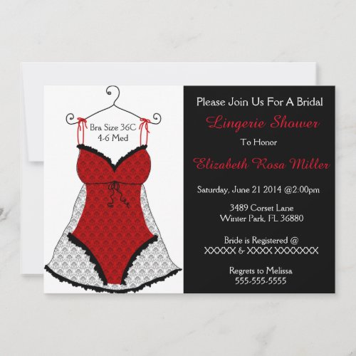Black  Red Corset Lingerie Bridal Shower Invite